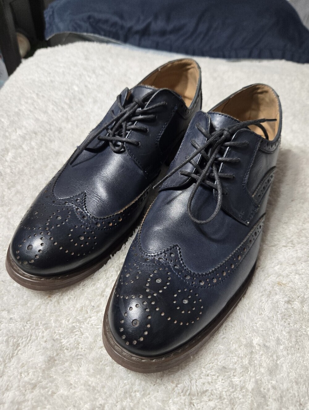 La Milano Patina Collection Men's Wingtip Oxford Lace Up Shoes Sz 8.5 Blue Color